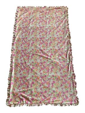Sweet Honey Floral Throw Baby Blanket Ruffle Soft Cottagecore Pink Green Orange